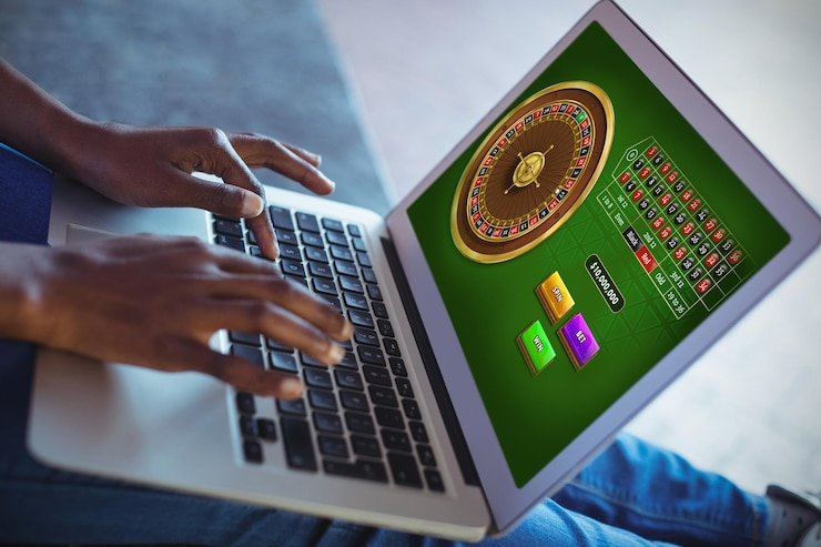 Ilustrasi logo 777win dengan latar belakang merah gelap dan aksen esports